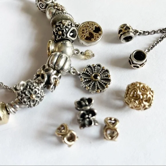 Pandora Dew Drops on Flowers Diamond Charm w/14k Details, Onyx & Diamonds - Picture 12 of 16